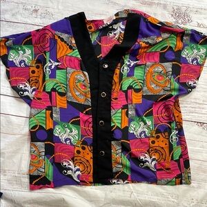 Purple and Green Artistic Button Down Shirt